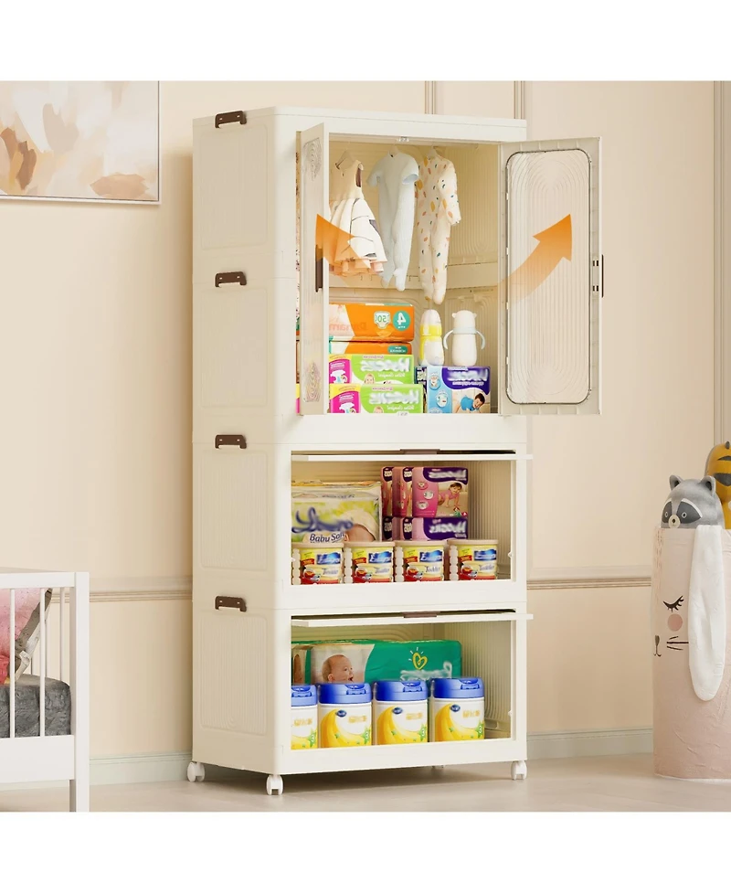 Streamdale Portable Wardrobe Closet with Hanging Rod & Cubbies