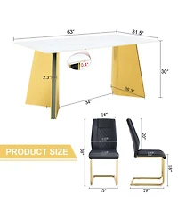 Streamdale 63" Snow Mountain Table & 6 Black Pu Chairs