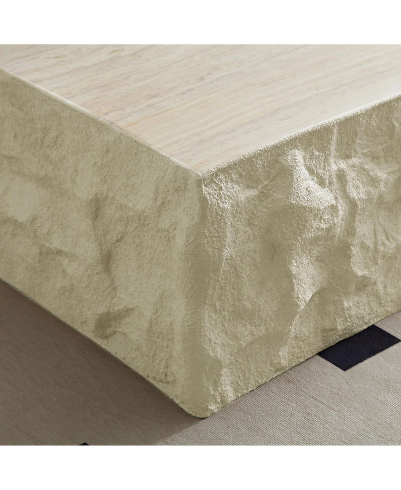 Streamdale Fiberglass Coffee Table for Living Room, 35.43" Vintage Decor, Imitation Stone
