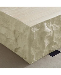 Streamdale Fiberglass Coffee Table for Living Room, 35.43" Vintage Decor, Imitation Stone