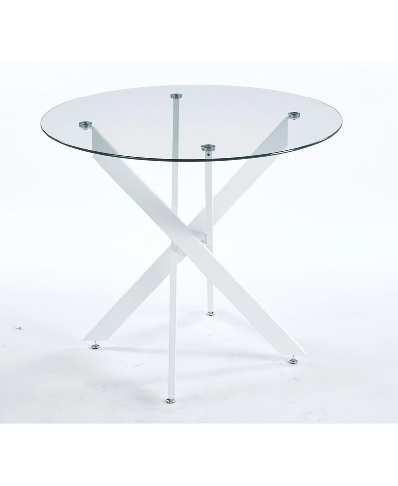 Streamdale Modern Cross-Leg Dining Table with Tempered Glass (90x90x75cm)