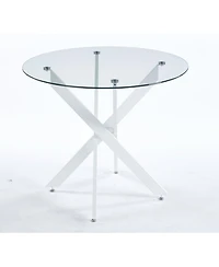 Streamdale Modern Cross-Leg Dining Table with Tempered Glass (90x90x75cm)