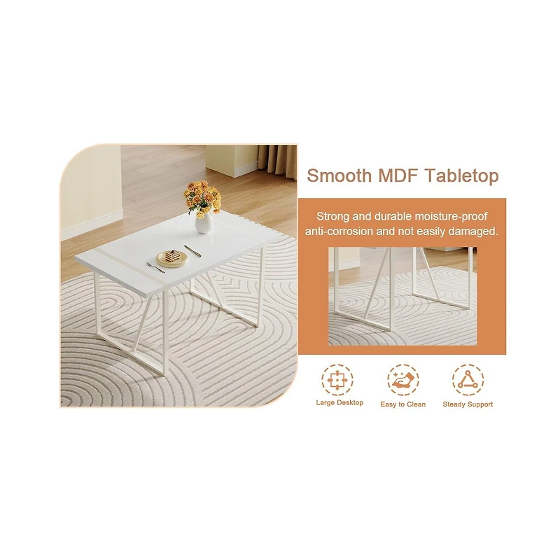 Streamdale 55" Cream Mdf Dining Set w/ 6 Armless Striped Chairs
