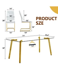 Streamdale Golden Leg Glass Table & 6 White Pu Chairs