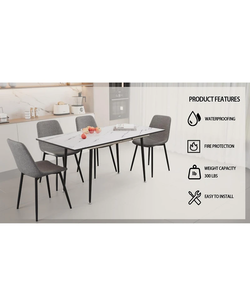Streamdale White Extendable Dining Set Table & 4 Grey Chairs