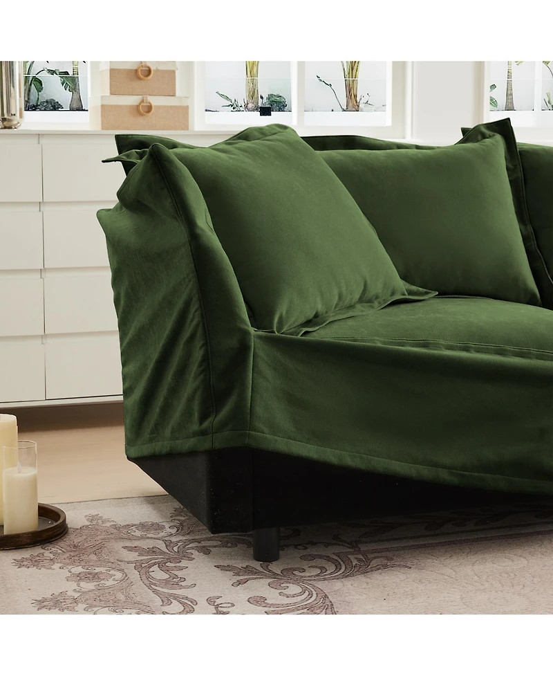 Streamdale Green Chenille 2-Seater Sofa with Ottomans & Sleeper