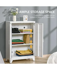 Industrial Storage Cabinet, Steel Garage Cabinet with Double Doors and Adjustable Shelves, White