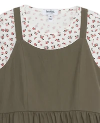 Speechless Big Girls 2-Piece Rosebud T-Shirt and Tiered Olive Dress Set