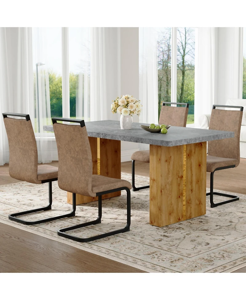 Streamdale Cozy Modern Dining Set Table (67"x35.4") + 4 Fabric Chairs