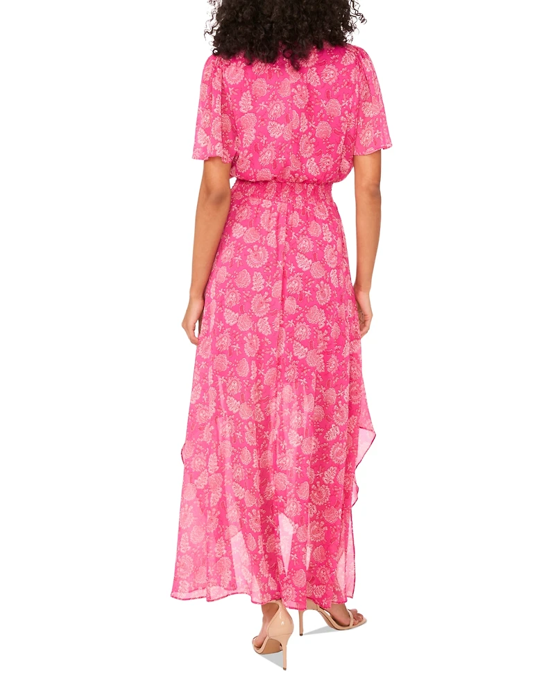 Msk Women's Flutter-Sleeve Handkerchief-Hem Maxi Dress