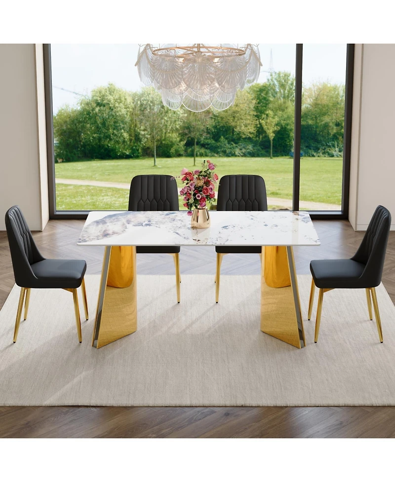 Streamdale Luxurious 63" Pandora Dining Set Sintered Stone Table, 4 Pu Chairs