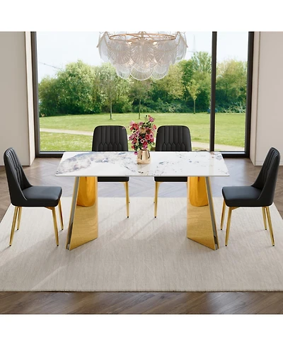 Streamdale Luxurious 63" Pandora Dining Set Sintered Stone Table, 4 Pu Chairs