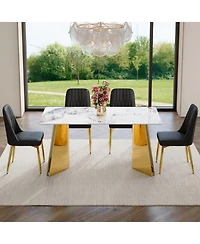 Streamdale Luxurious 63" Pandora Dining Set Sintered Stone Table, 4 Pu Chairs