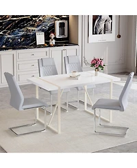 Streamdale 55" Cream Dining Table with 4 Light Gray Chairs