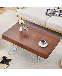 Streamdale Walnut Mdf Coffee Table with Glass Legs (39.3"x21.6")