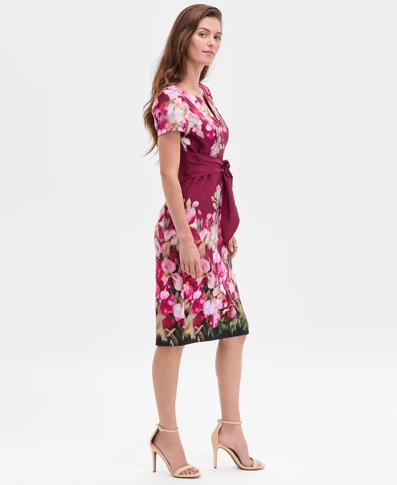 Adrianna Papell Women's Floral-Print Tie-Front Sheath Dress
