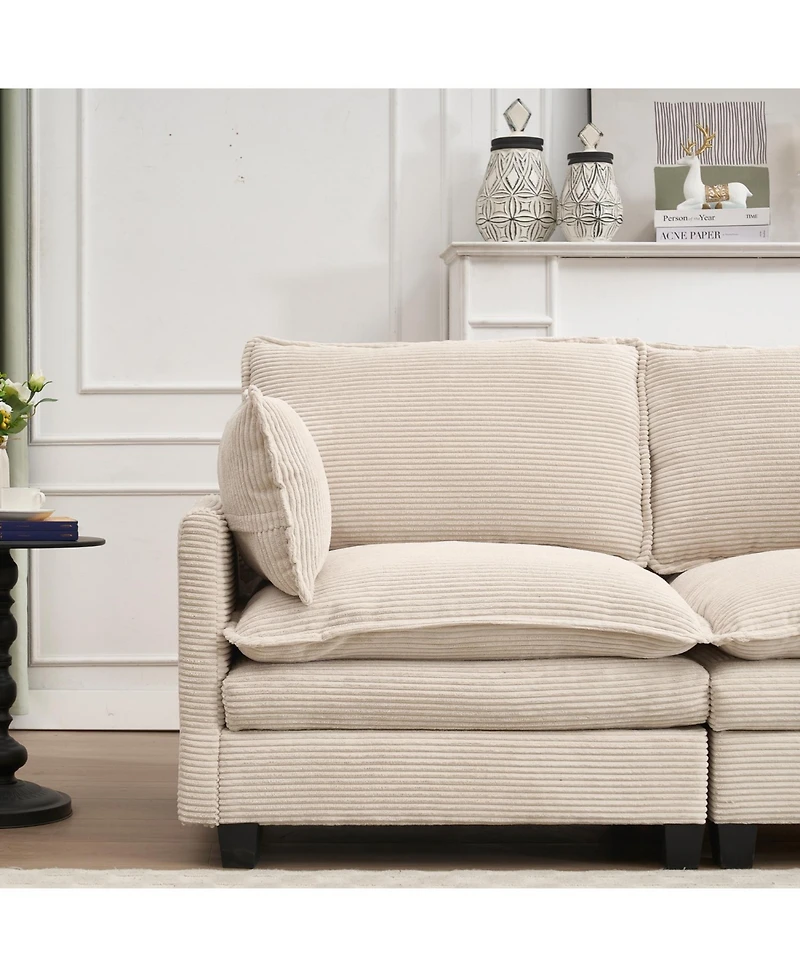 Oversized Velvet Modular Sofa U-Shape Couch with Ottomans & Pillows