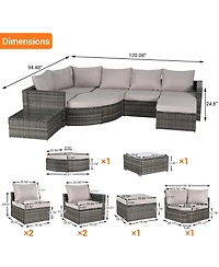 Streamdale 8pc Outdoor Patio Sofa Set, Wicker Sectional with Ottoman & Table