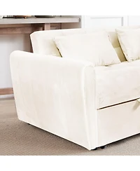 Streamdale 3-in-1 Modern Velvet Sofa Bed with Adjustable Back, Storage, and Pillow (Beige)