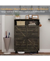 Streamdale Farmhouse Shoe Storage Cabinet with Barn Door and Flip Drawers