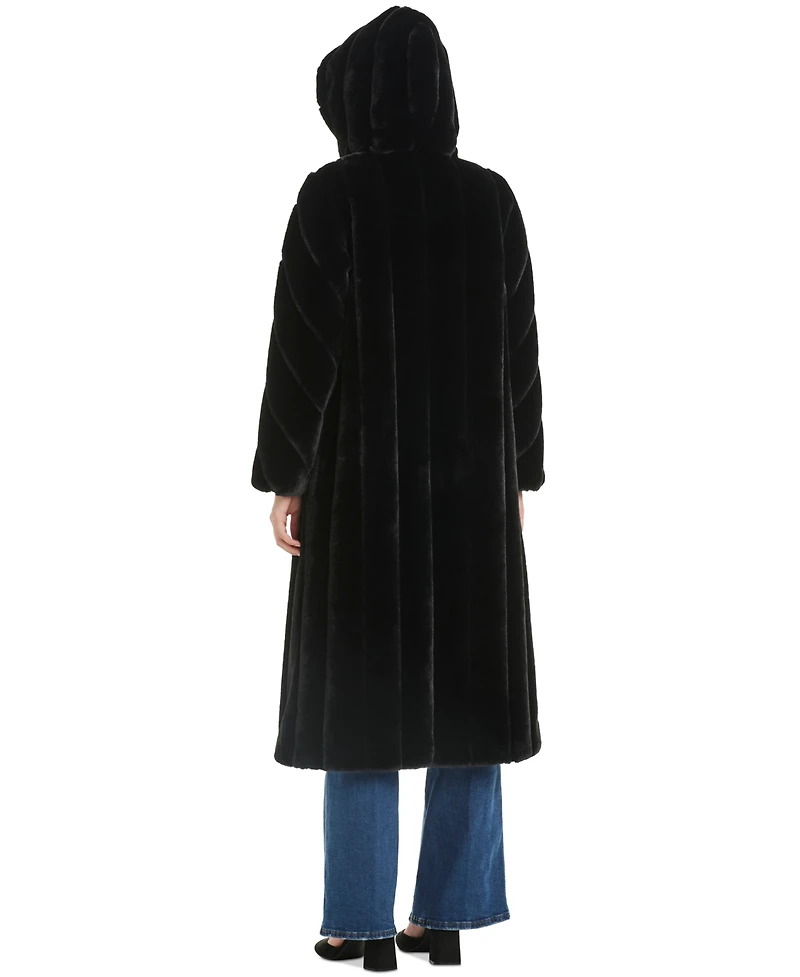 Jones New York Women's Hooded Faux-Fur Coat