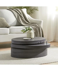 Streamdale Multi-Functional Oval Rotating Coffee Table with 3 Layer Surfaces