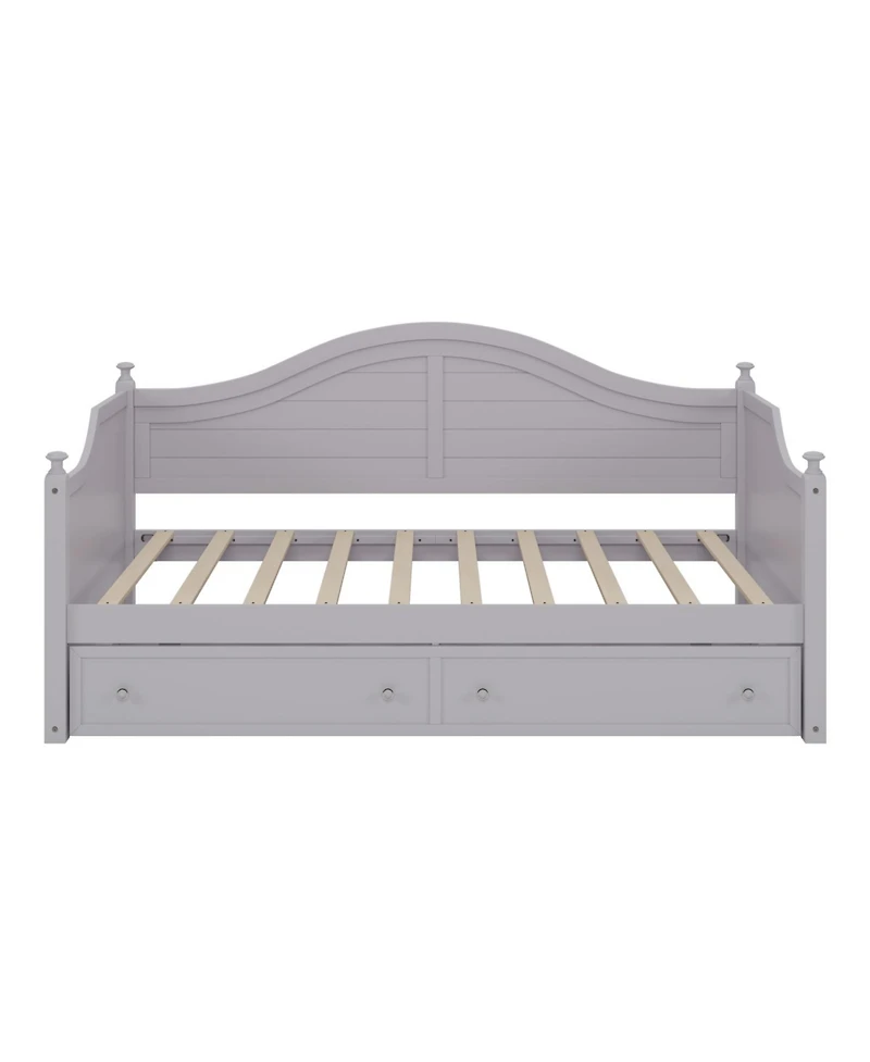 Streamdale Twin Size Wood Daybed with 2 Storage Drawers, Wooden Sofa Bed with Handrail for Living Room Bedroom, Light Grey