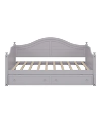 Streamdale Twin Size Wood Daybed with 2 Storage Drawers, Wooden Sofa Bed with Handrail for Living Room Bedroom, Light Grey