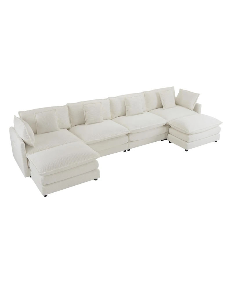 Streamdale Modern Corduroy L-Shape Sofa with Storage Pockets