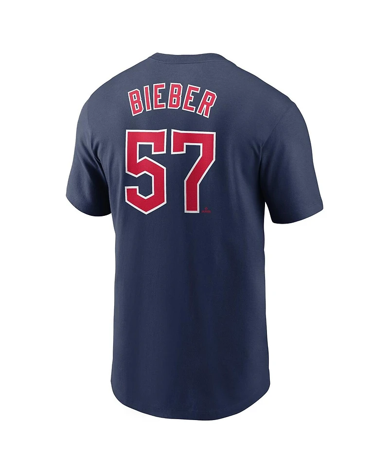 Nike Men's Shane Bieber Navy Cleveland Guardians Fuse Name Number T-Shirt