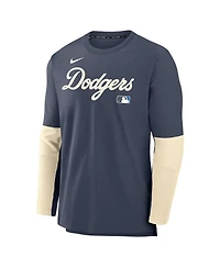 Nike Men's Navy Los Angeles Dodgers Authentic Collection City Connect Lightweight Player Tri-Blend Performance Long Sleeve T-Shirt