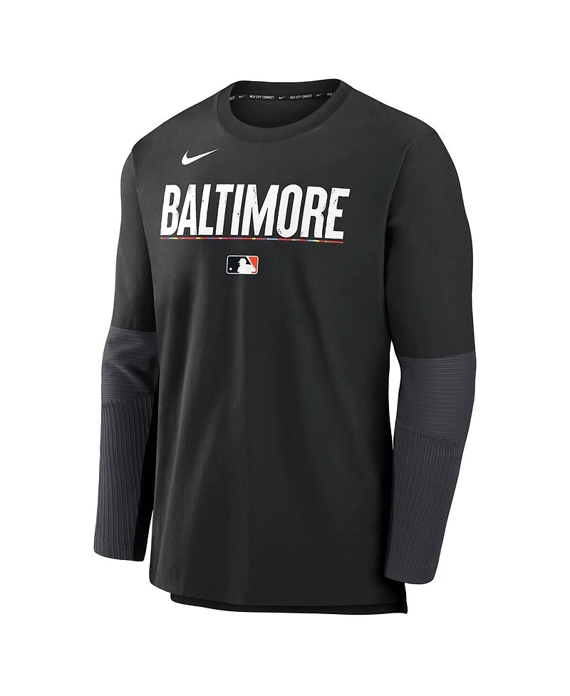 Nike Men's Black Baltimore Orioles Authentic Collection City Connect Lightweight Player Tri-Blend Performance Long Sleeve T-Shirt