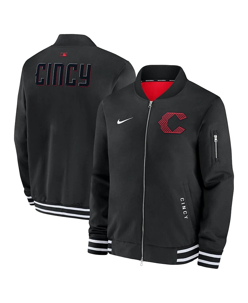 Nike Men's Black Cincinnati Reds Authentic Collection City Connect Full-Zip Bomber Jacket