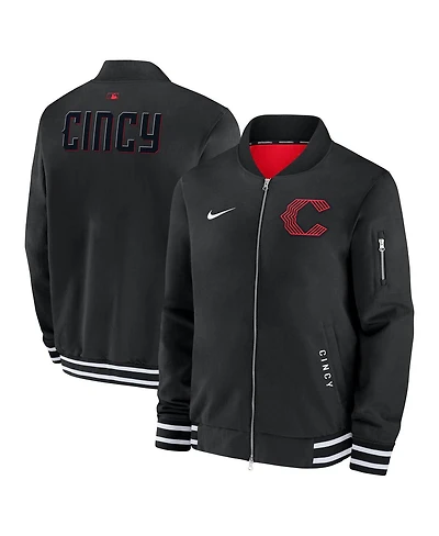 Nike Men's Black Cincinnati Reds Authentic Collection City Connect Full-Zip Bomber Jacket