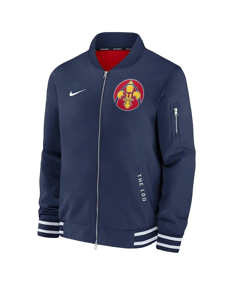 Nike Men's Navy St. Louis Cardinals Authentic Collection City Connect Full-Zip Bomber Jacket