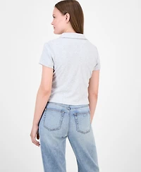 Ultra Flirt Juniors' Button-Front Collared Short-Sleeve Top