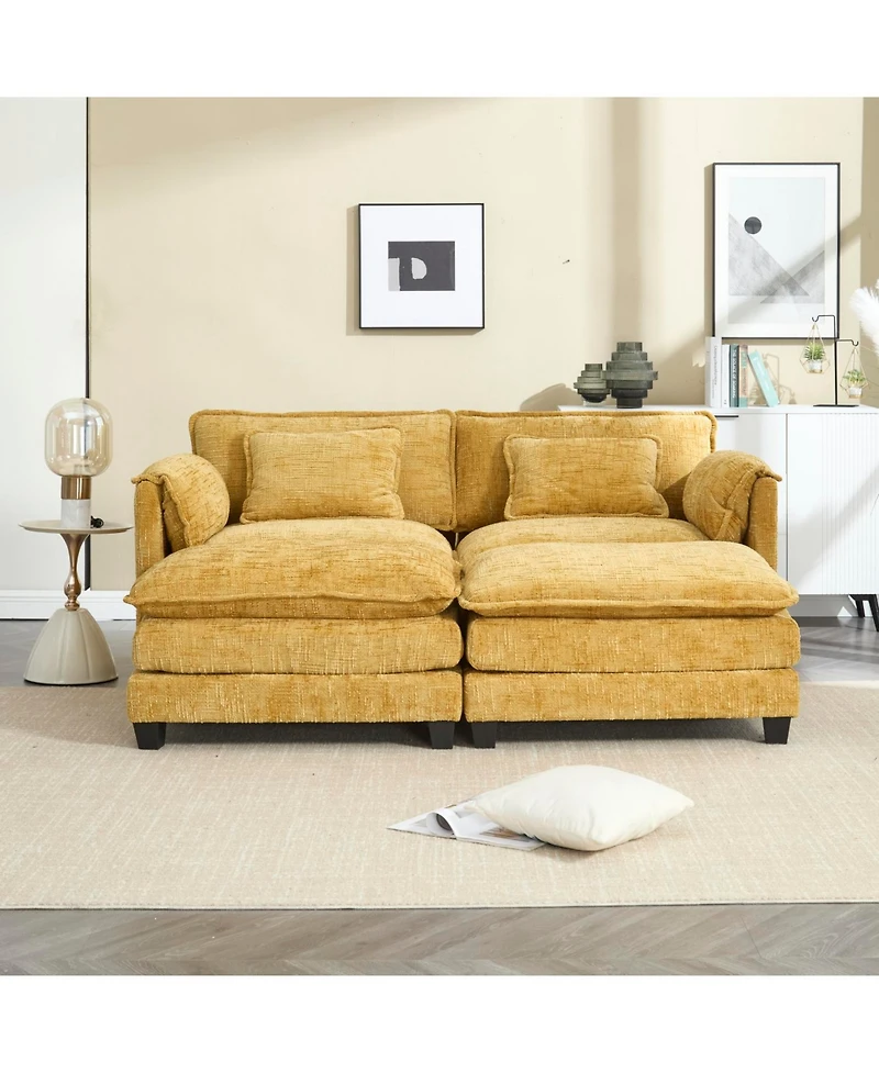 Streamdale Chenille Sofa with Footstools and Armrests
