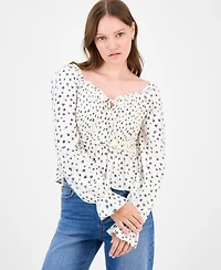 Celebrity Pink Juniors' Ditsy-Print Ruffle-Trim Babydoll Top