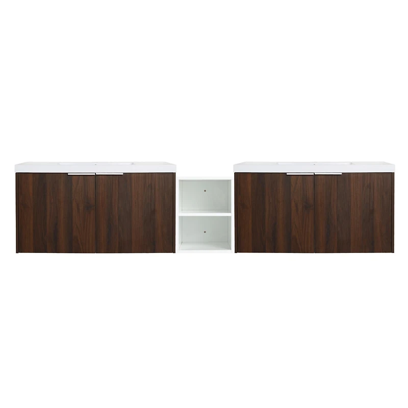 Modern Wall Mounted Vanity with Resin Sink, Storage Shelves, and Soft-Closing Doors