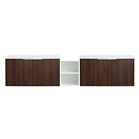 Modern Wall Mounted Vanity with Resin Sink, Storage Shelves, and Soft-Closing Doors