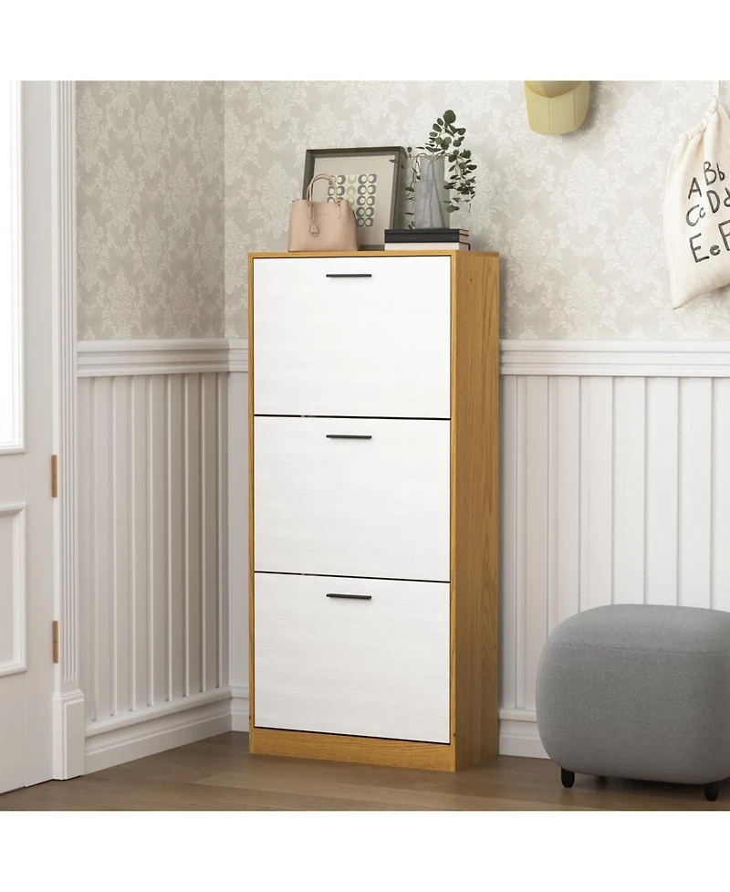 Streamdale Shoe Storage Cabinet with 3 White Panel Flip Drawers, Freestanding Organizer for Entryway, Narrow Shoe Rack Cabinet