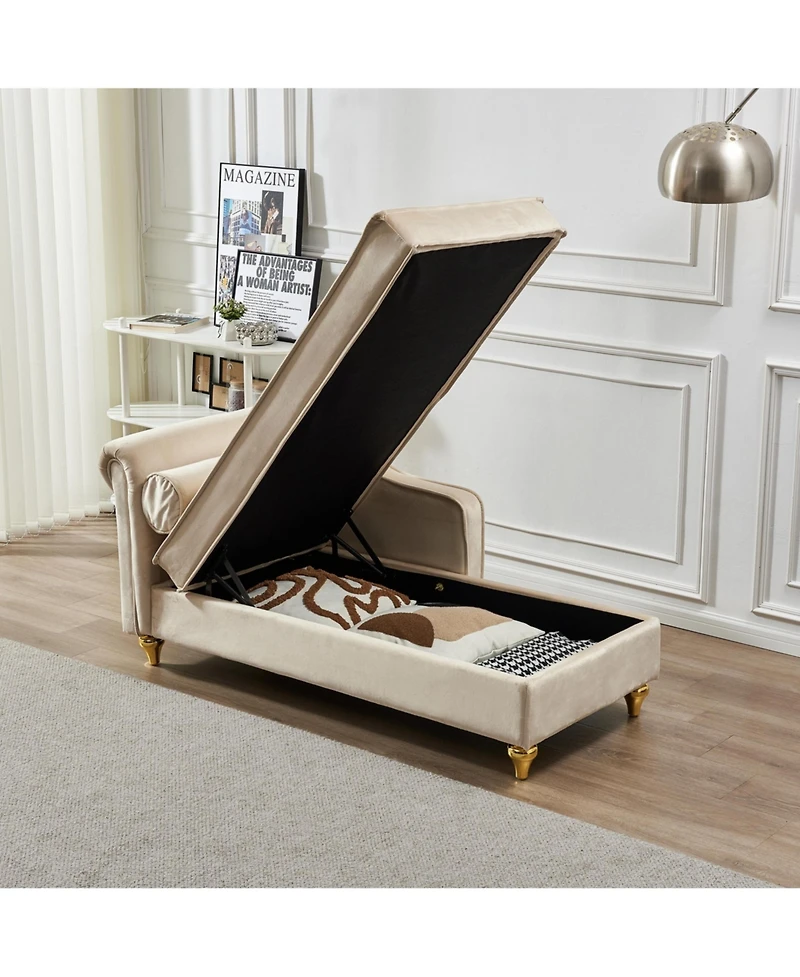 Streamdale Modern Upholstery Chaise Lounge Chair With Storage Velvet (Beige)