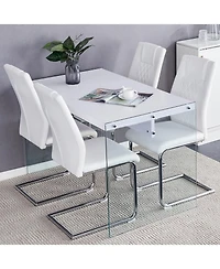 Streamdale White Coffee Table & 4 Pu Chairs - Glass Legs, Silver Accents