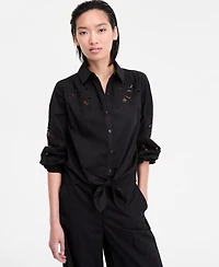 I.n.c. International Concepts Women's Eyelet Cotton Tie-Front Blouse, Exclusively at Macy's