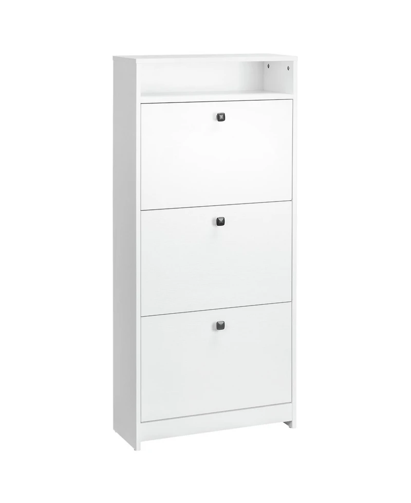 Slim Shoe Cabinet, Trendy Shoe Storage Cabinet with 3 Large Fold-Out Drawers & a Spacious Top Surface for Small Items, White