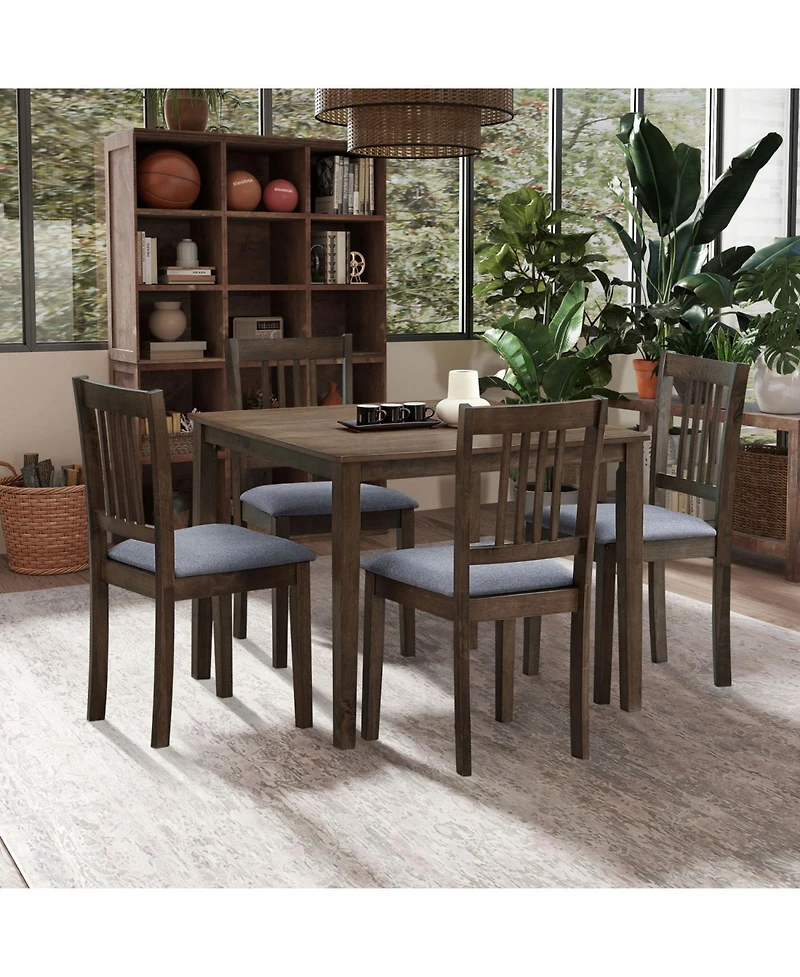 Streamdale Mid-Century Modern Dining Set Table and 4 Upholstered Chairs