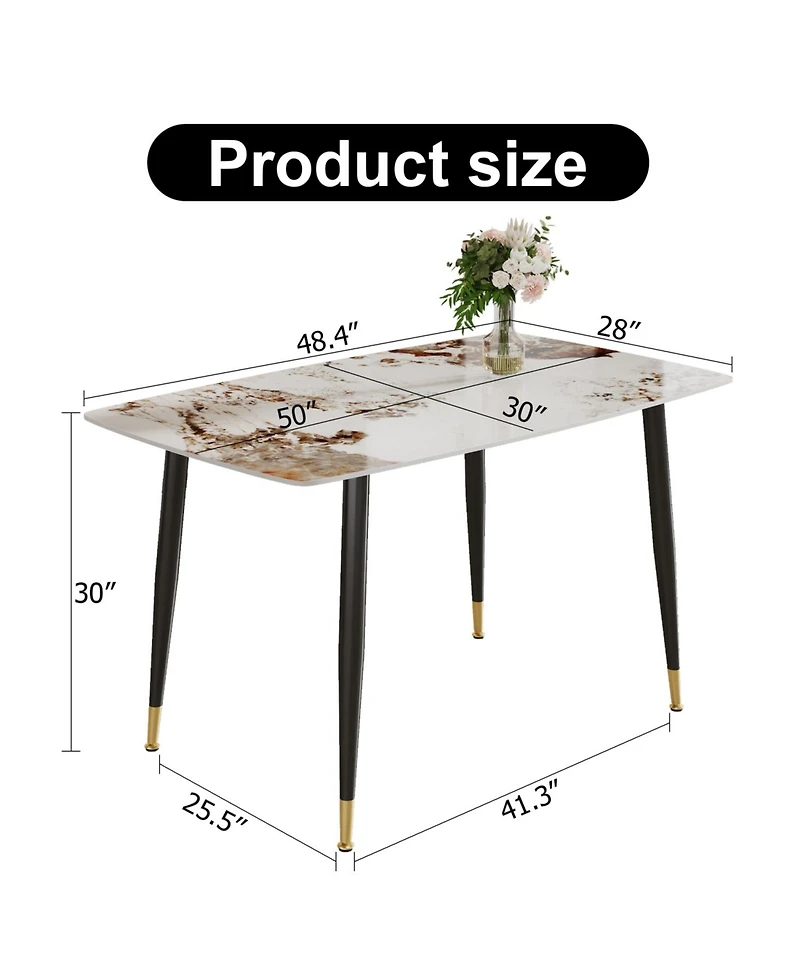 Pristine Dining Table: Patterned Sintered Stone Top on Black Legs (50"30"30")