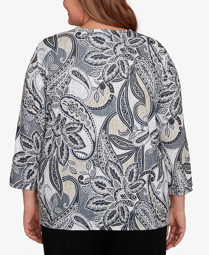 Alfred Dunner Plus Santa Barbara Reversible Paisley Top With Necklace