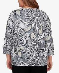Alfred Dunner Plus Santa Barbara Reversible Paisley Top With Necklace