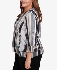 Alfred Dunner Plus Santa Barbara Etched Stripe Bell Sleeve Top